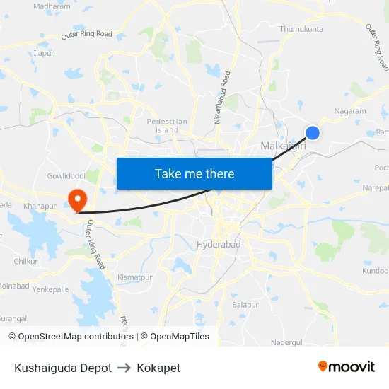 Kushaiguda Depot to Kokapet map