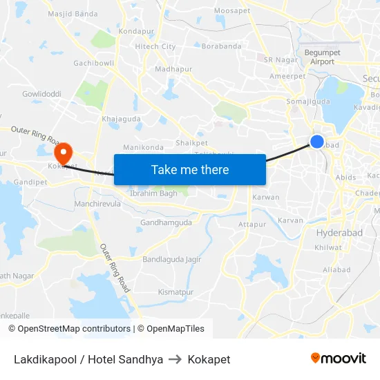 Lakdikapool / Hotel Sandhya to Kokapet map