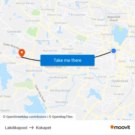 Lakdikapool to Kokapet map