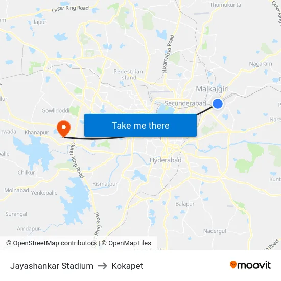 Jayashankar Stadium to Kokapet map