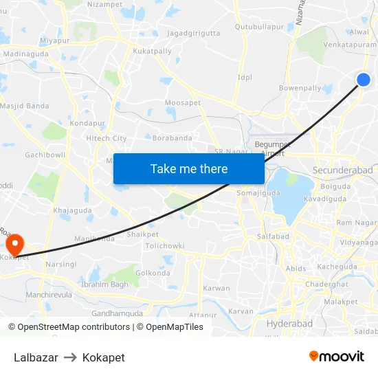 Lalbazar to Kokapet map