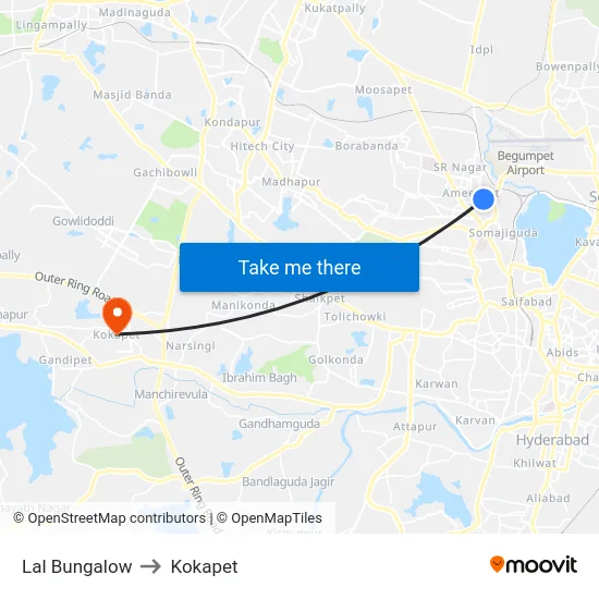 Lal Bungalow to Kokapet map