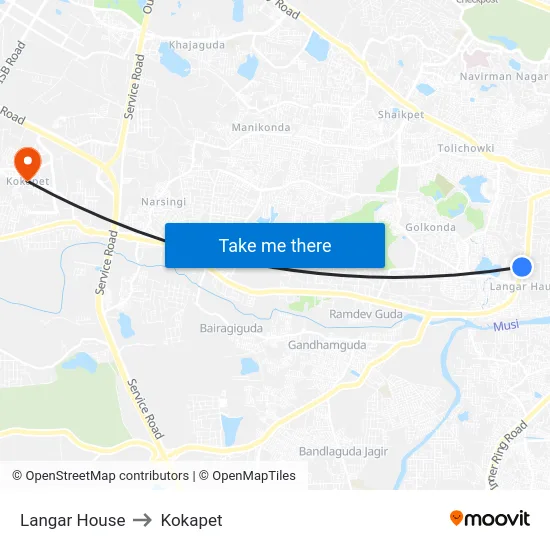Langar House to Kokapet map