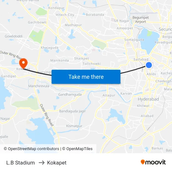 L.B Stadium to Kokapet map