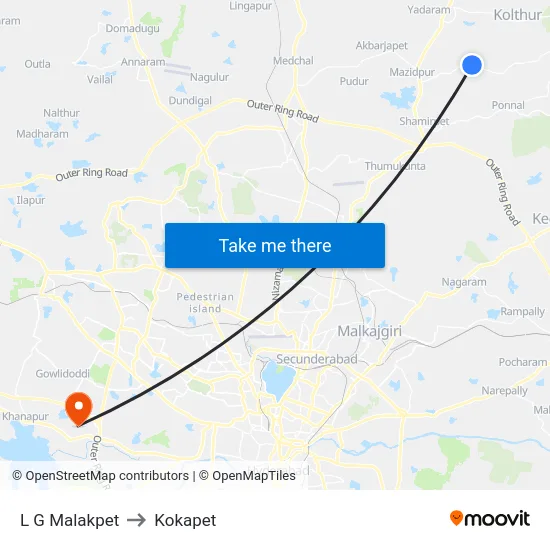 L G Malakpet to Kokapet map