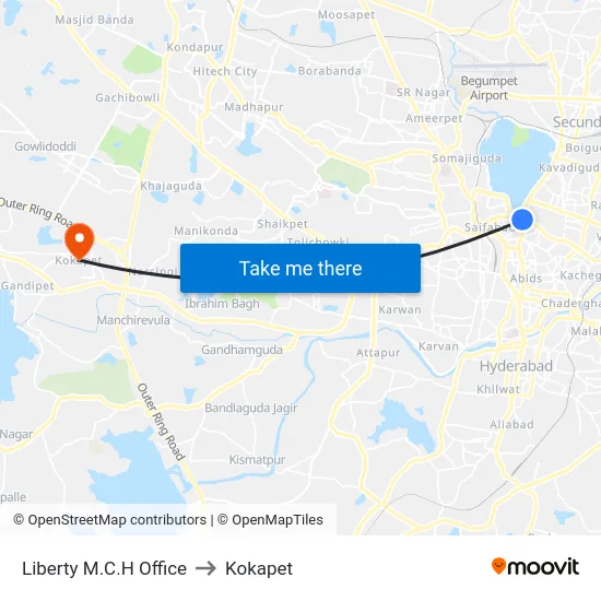 Liberty M.C.H Office to Kokapet map