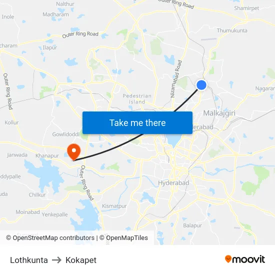 Lothkunta to Kokapet map