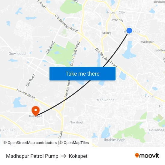 Madhapur Petrol Pump to Kokapet map