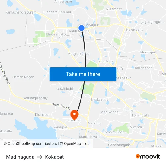Madinaguda to Kokapet map