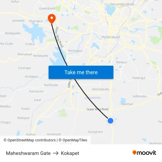 Maheshwaram Gate to Kokapet map