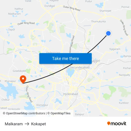 Malkaram to Kokapet map