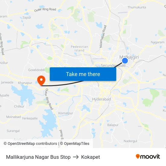 Mallikarjuna Nagar Bus Stop to Kokapet map