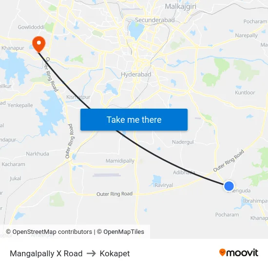 Mangalpally X Road to Kokapet map