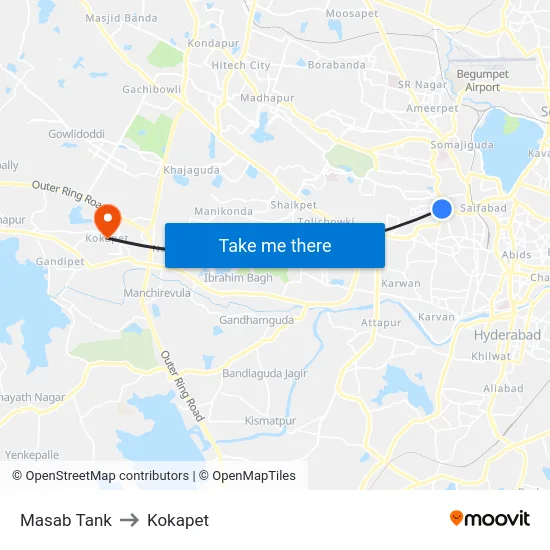 Masab Tank to Kokapet map