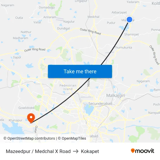Mazeedpur / Medchal X Road to Kokapet map