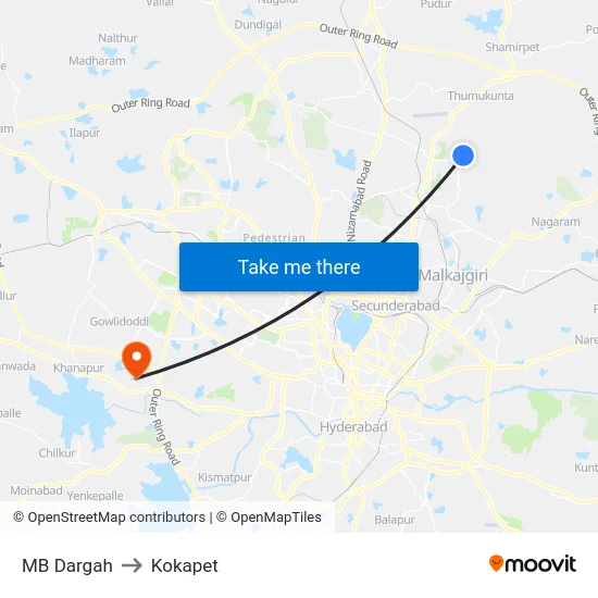 MB Dargah to Kokapet map