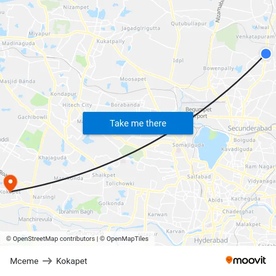 Mceme to Kokapet map