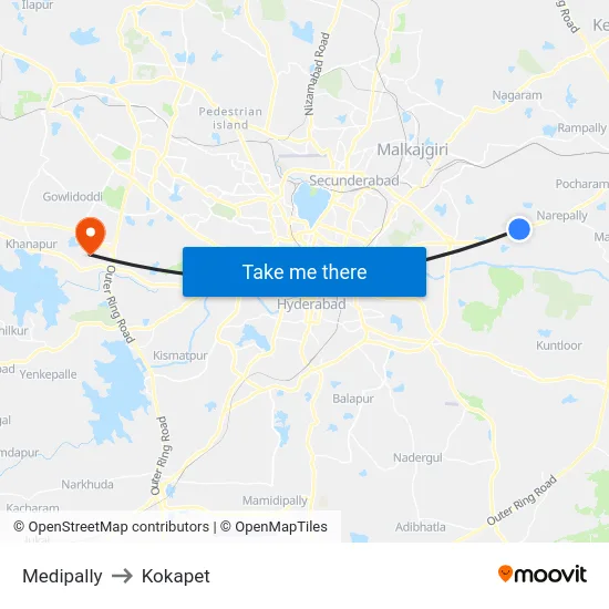 Medipally to Kokapet map