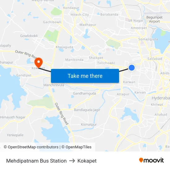 Mehdipatnam Bus Station to Kokapet map