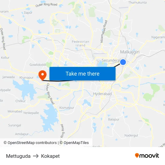 Mettuguda to Kokapet map