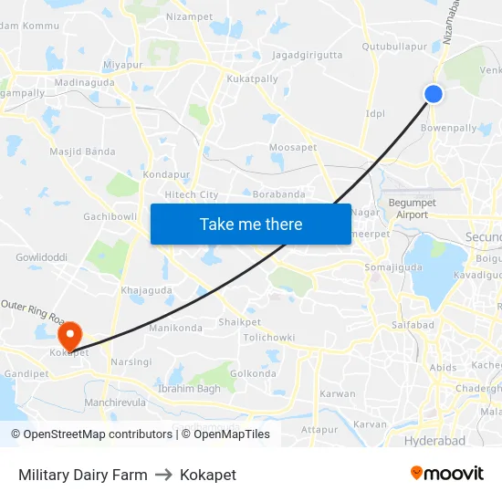 Military Dairy Farm to Kokapet map