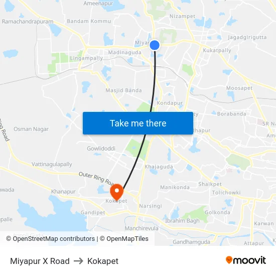 Miyapur X Road to Kokapet map
