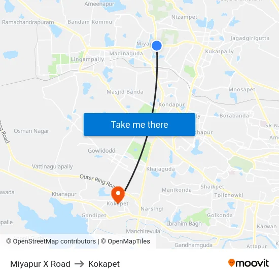 Miyapur X Road to Kokapet map