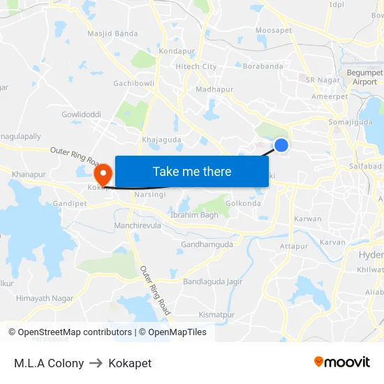 M.L.A Colony to Kokapet map