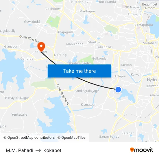 M.M. Pahadi to Kokapet map