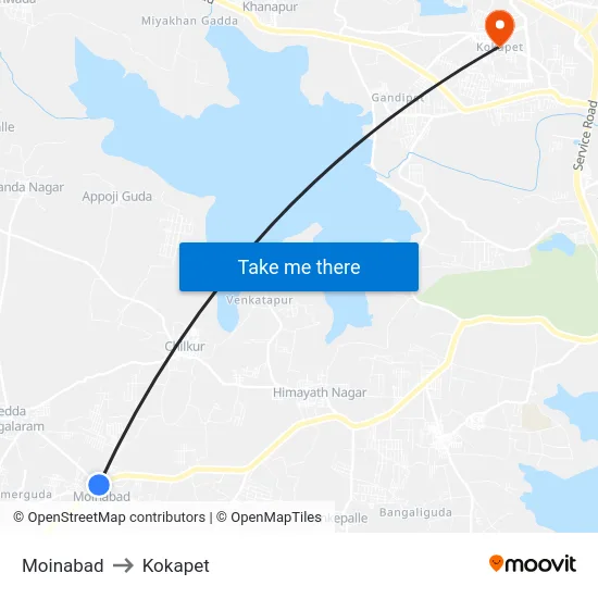 Moinabad to Kokapet map