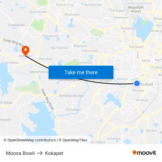 Moosa Bowli to Kokapet map