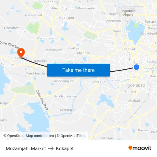 Mozamjahi Market to Kokapet map