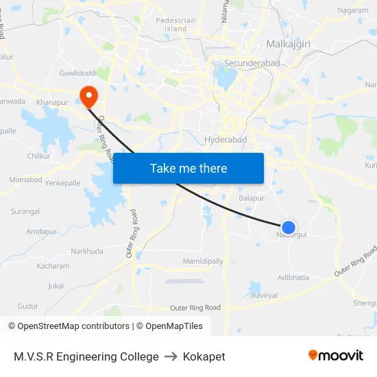 M.V.S.R Engineering College to Kokapet map
