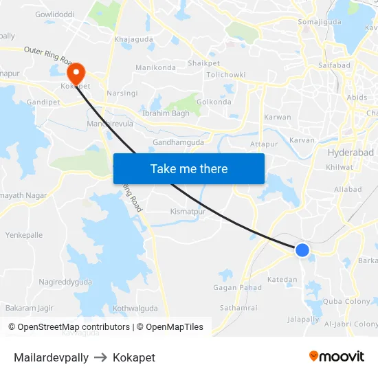 Mailardevpally to Kokapet map