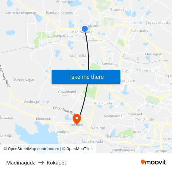 Madinaguda to Kokapet map