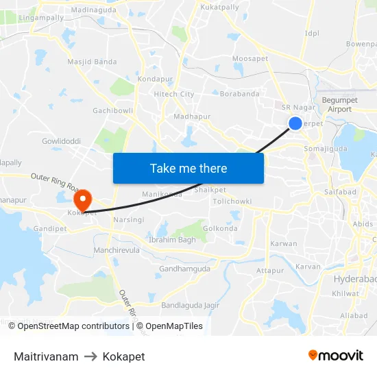 Maitrivanam to Kokapet map