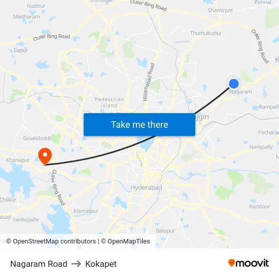 Nagaram Road to Kokapet map