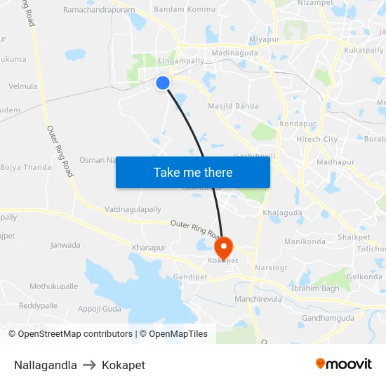 Nallagandla to Kokapet map