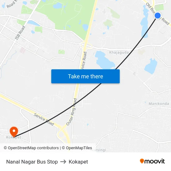 Nanal Nagar Bus Stop to Kokapet map