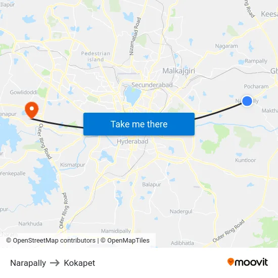 Narapally to Kokapet map