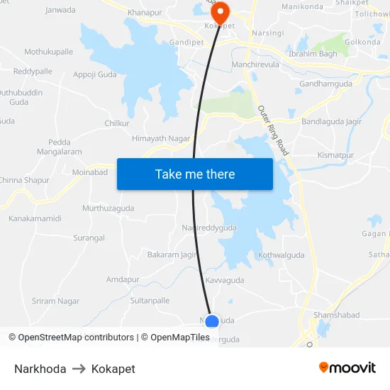 Narkhoda to Kokapet map