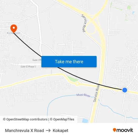 Manchrevula X Road to Kokapet map