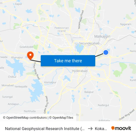 National Geophysical Research Institute (Ngri) to Kokapet map