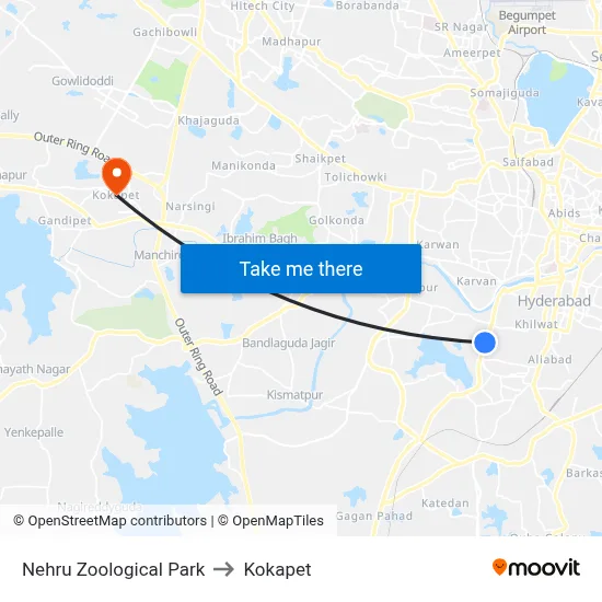 Nehru Zoological Park to Kokapet map