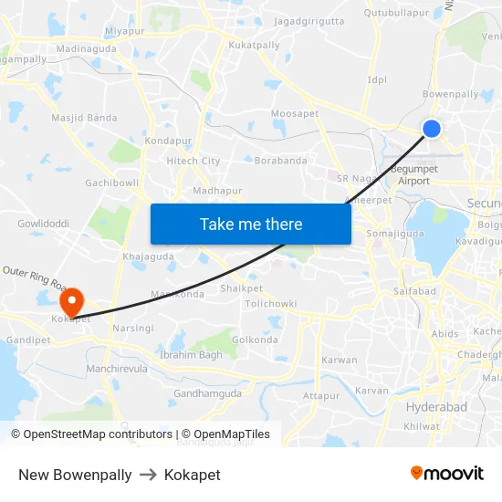 New Bowenpally to Kokapet map