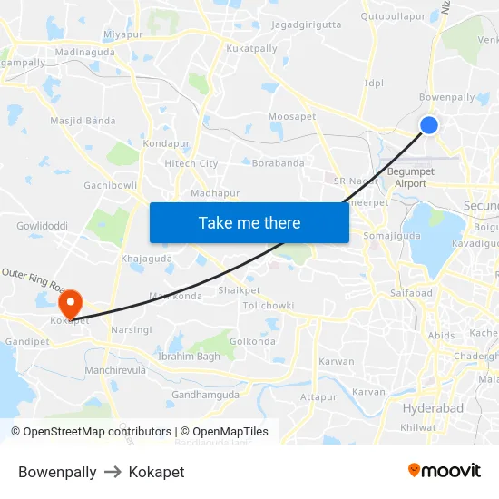 Bowenpally to Kokapet map