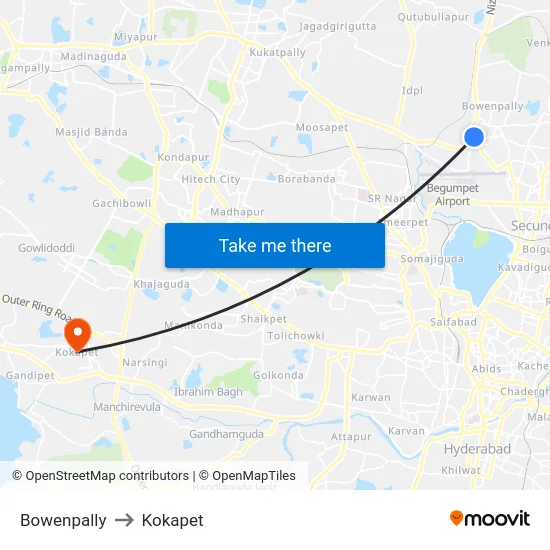Bowenpally to Kokapet map