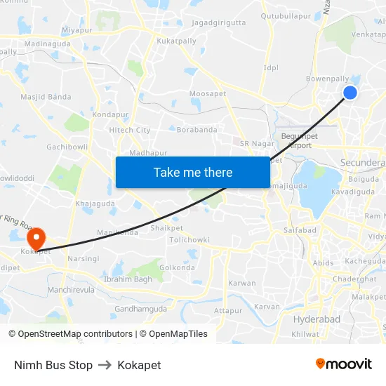 Nimh Bus Stop to Kokapet map