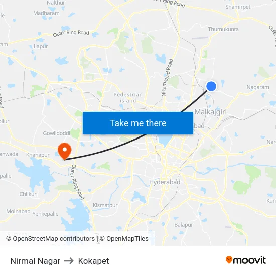 Nirmal Nagar to Kokapet map