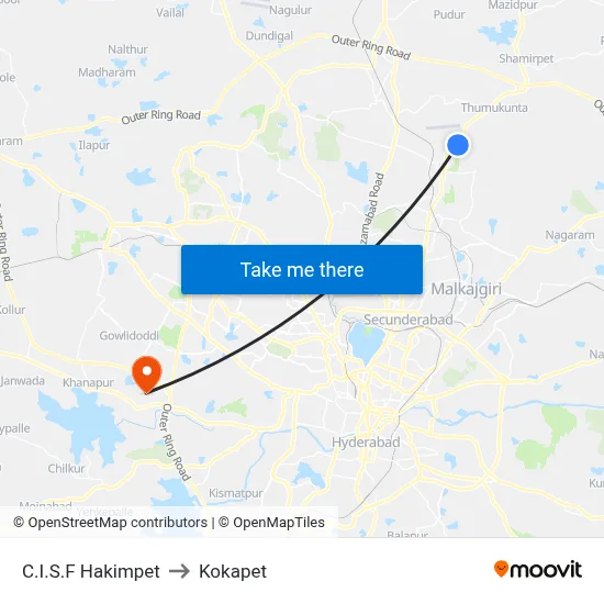 C.I.S.F Hakimpet to Kokapet map
